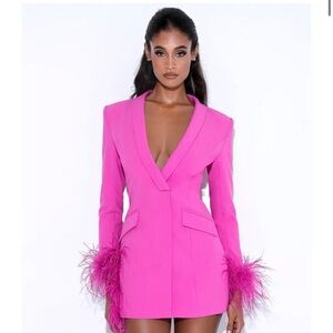 Miss Circle Pink Feather-Trimmed Blazer Dress